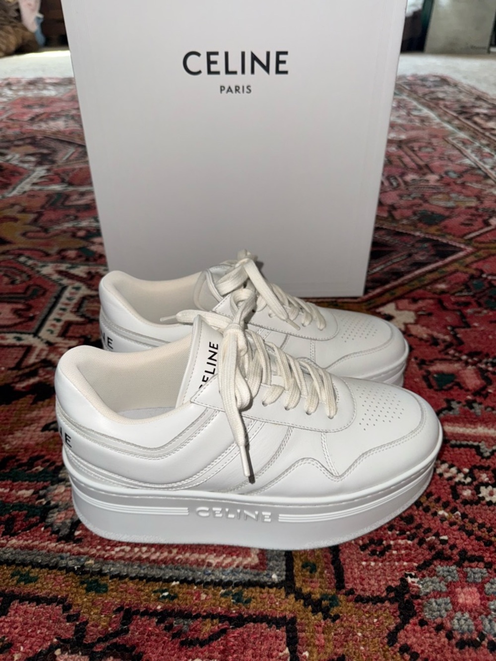 Celine All-White Wedge Calfskin Sneakers - Picture 5 of 5